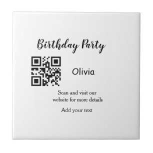 Simple birthday party website barcode QR add name Tile