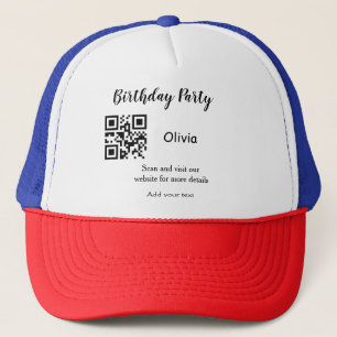 Simple birthday party website barcode QR add name Trucker Hat