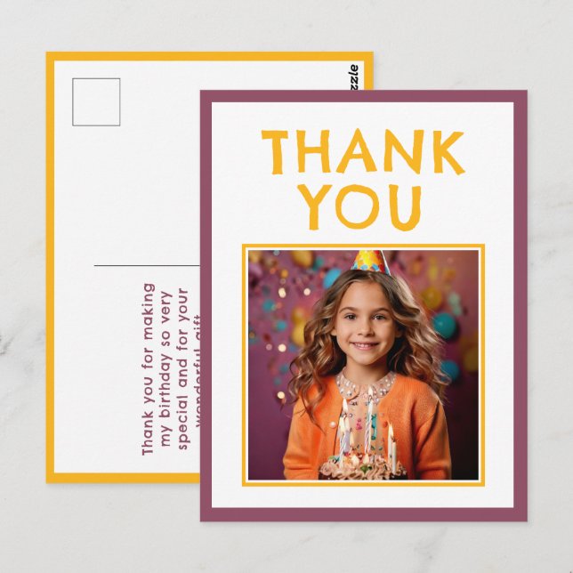 Simple Birthday Thank you Kids Photo  Postcard (Front/Back)