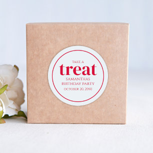 Simple Birthday Treat Favour Modern Red Grey Classic Round Sticker