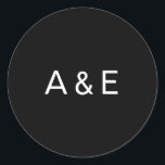 Simple Black Ampersand Monogram Wedding Classic Round Sticker<br><div class="desc">Simple yet elegant wedding stickers with your two initial monogram with an ampersand in the middle,  in a white sans serif font,  over a black background.  A basic and plain design that is perfect for a minimalist style. These chic and stylish stickers make great envelope seals.</div>