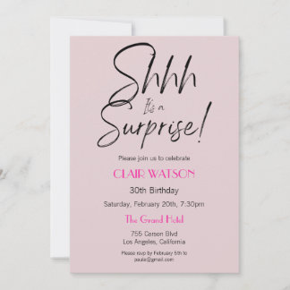 Simple Black And Beige Surprise Birthday Party Invitation