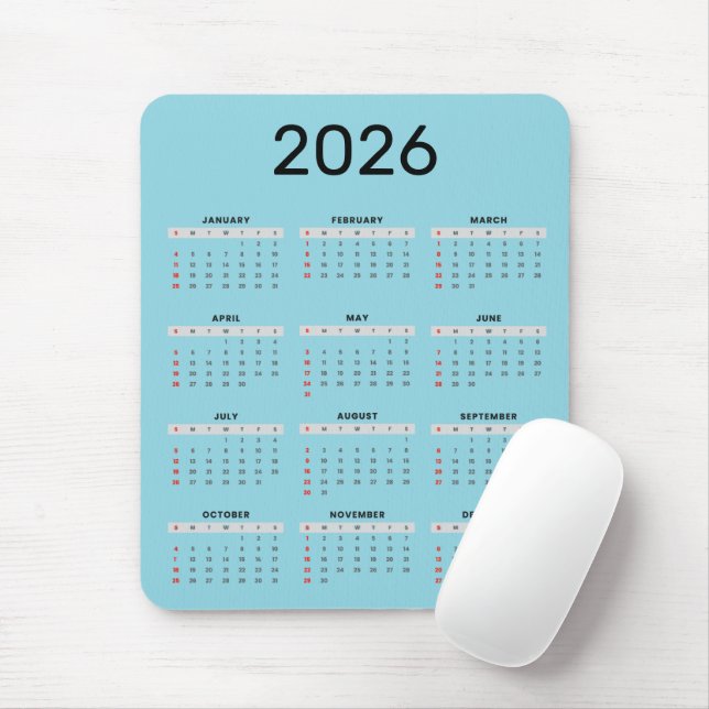 Simple black and blue 2026 Calendar  Mouse Pad (With Mouse)