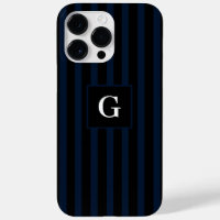 Simple black and Dark Blue Stripes Single Initial