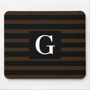 Simple black and Dark Brown Stripes Single Initial Mouse Pad
