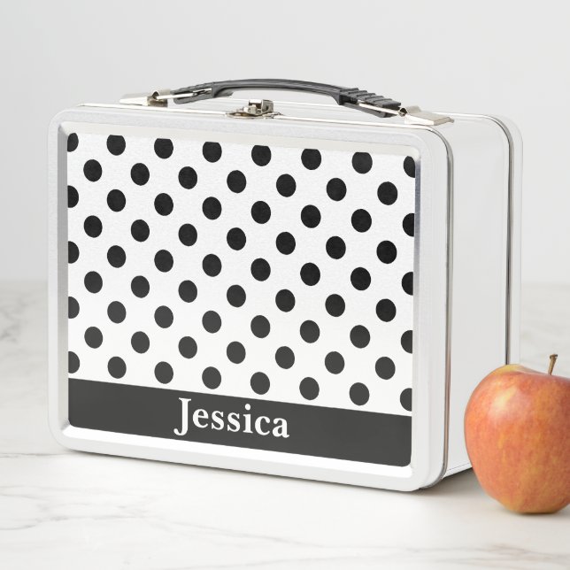 Simple Black and Dots Pattern with Name Metal Lunch Box (In Situ)