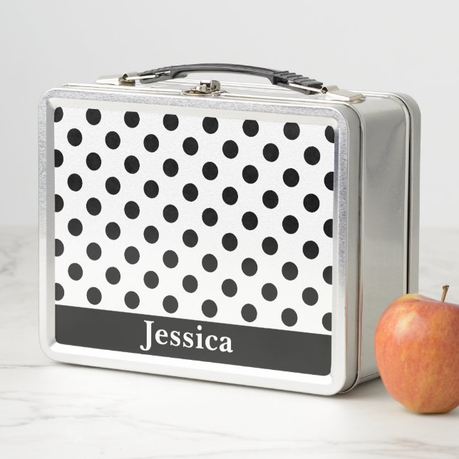 Simple Black and Dots Pattern with Name Metal Lunch Box (In Situ)