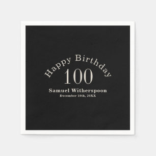 Simple Black and Ecru Beige 100th Birthday Napkin