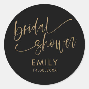 Simple Black and faux Gold Bridal Shower Classic Round Sticker