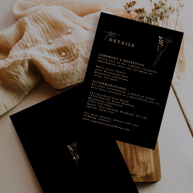 Simple Black and Gold Boho Floral Wedding Enclosure Card (Creator Uploaded)
