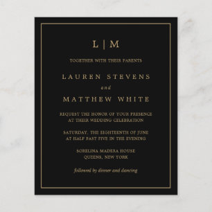 Simple Black and Gold Budget Wedding Invite