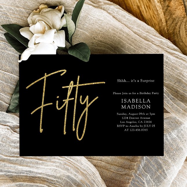 Simple Black and Gold Glitter 50th Birthday Invitation (Simple Black and Gold Glitter 50th Birthday Invitation
)