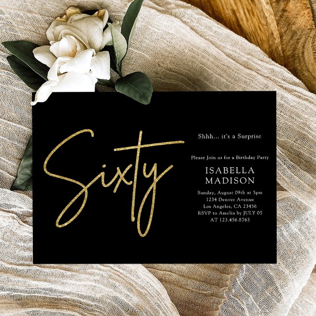 Simple Black and Gold Glitter 60th Birthday Invitation (Simple Black and Gold Glitter 60th Birthday Invitation
)
