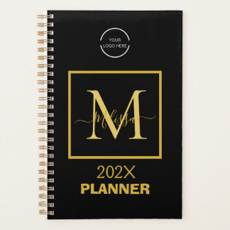Simple Black and Gold Logo & QR Code Monogram Planner