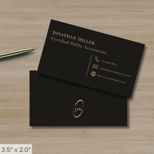 Simple Black and Gold Monogram Business Card