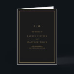 Simple Black and Gold Monogram Elegant Wedding Programme<br><div class="desc">Simple folded wedding program featuring a modern yet elegant design. The cover has your two initial monogram along with your wedding details in faux gold over a black background. The inside has your wedding party on the left side and your order of ceremony on the right side. The backside has...</div>