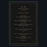 Simple Black and Gold Monogram Wedding Menu<br><div class="desc">Simple wedding menu featuring a modern yet elegant design with your two letter monogram along with your names and date surrounded by a thin border. All text is in faux gold over a black background. The fonts and background colours may be changed to any colours you wish by clicking the...</div>