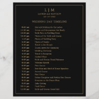 Simple Black and Gold Monogram Wedding Timeline