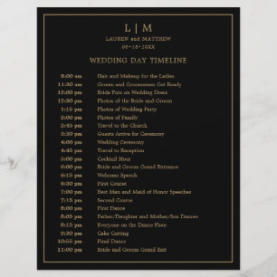 Simple Black and Gold Monogram Wedding Timeline