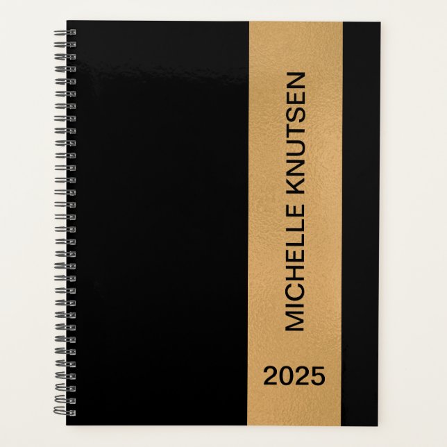 Simple Black and Gold Personalised Planner 2025    (Front)