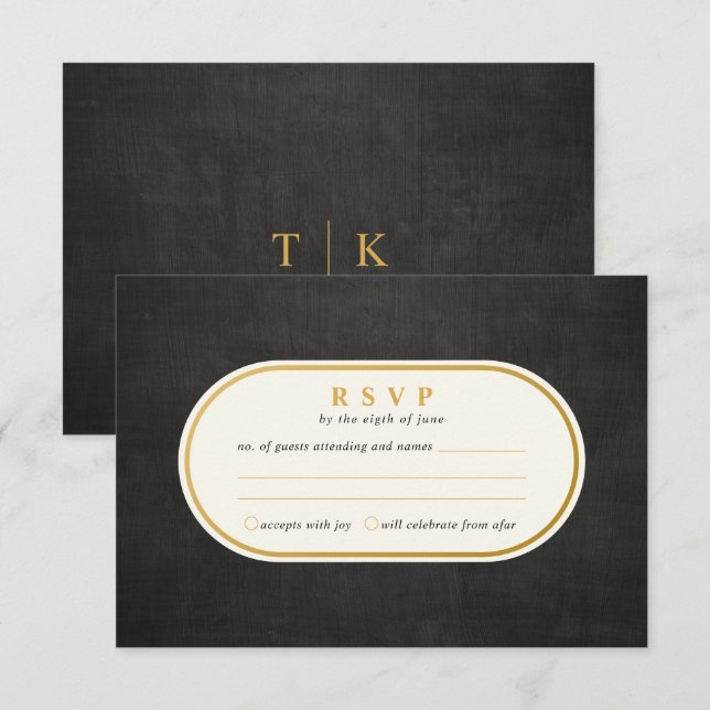 Simple Black and Gold RSVP Wedding Response Card (Front/Back)