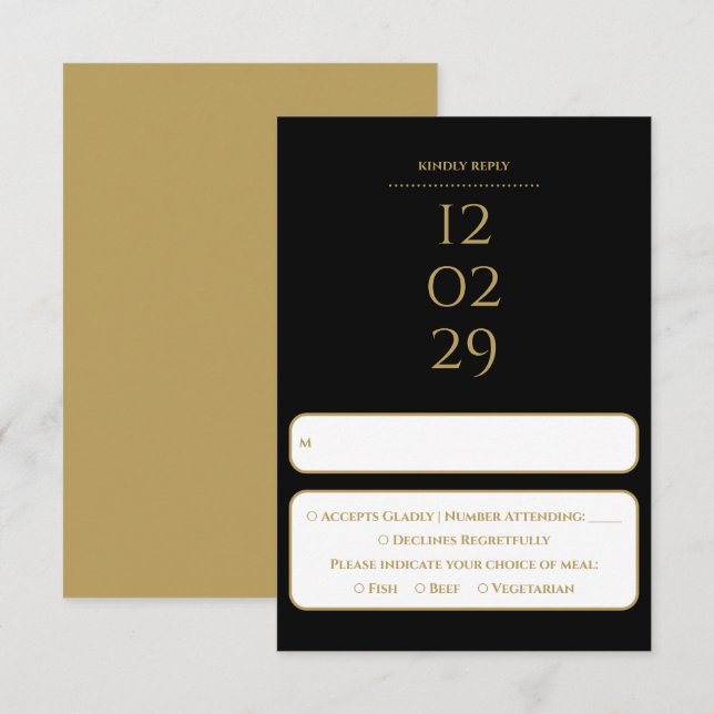 Simple Black And Gold Special Date Wedding RSVP Card (Front/Back)