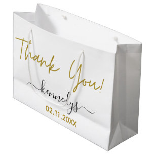 Simple Black And Gold Thank You Custom Name Large Gift Bag