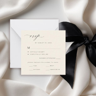 Simple black and ivory wedding meal choice RSVP Card