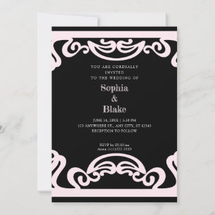 Simple Black and Pink Art Deco Wedding Invitation