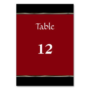 Simple Black and Red Wedding Table Number