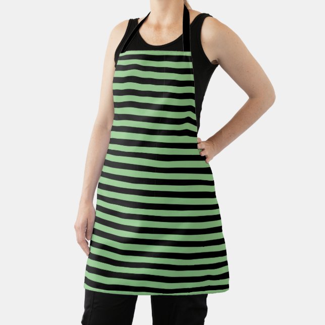 Simple Black and Sage Green Horizontal Striped Apron (Insitu)
