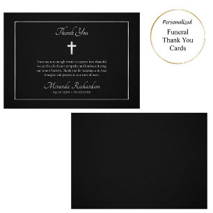 Simple Black and Silver Catholic Funeral Thank You Card