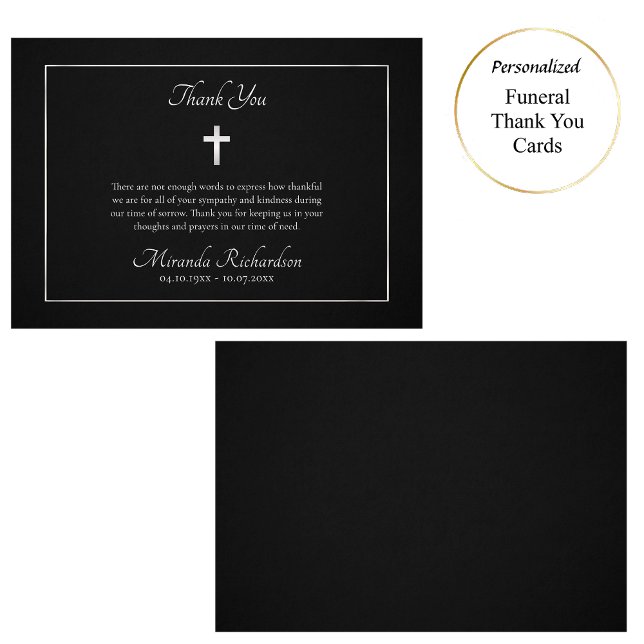 Simple Black and Silver Catholic Funeral  Thank You Card (Creator Uploaded)