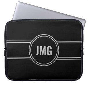 Simple Black and Silver Monogram Laptop Sleeve
