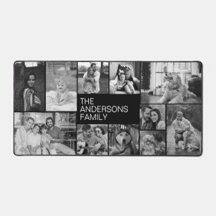 Simple Black and White 11 Family Photo Collage  Desk Mat
