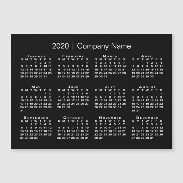 Simple Black and White 2020 Calendar Company Name (Front)