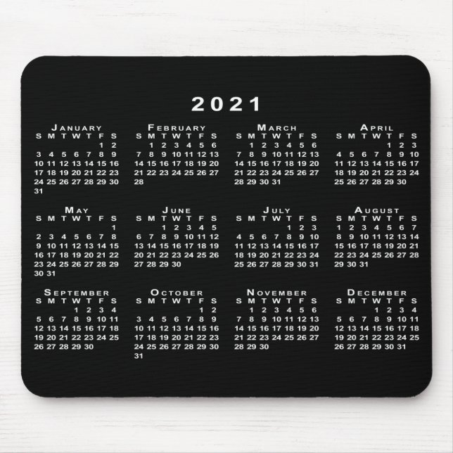 Simple Black and White 2021 Calendar Mouse Pad (Front)