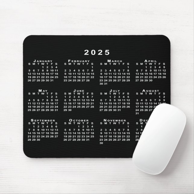 Simple Black and White 2025 Calendar Mouse Pad (With Mouse)