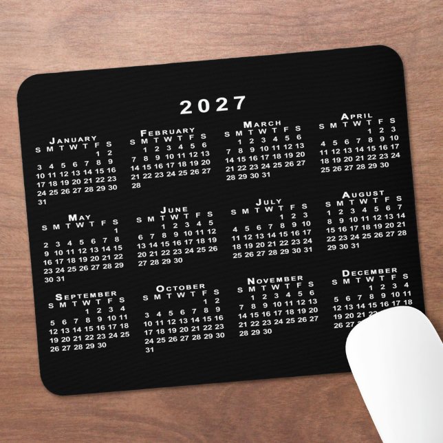 Simple Black and White 2027 Calendar Mouse Pad (Simple Black and White 2027 Calendar Mouse Pad in situ)