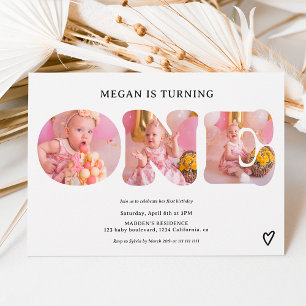 Simple black and white 3 photos 1st birthday invitation