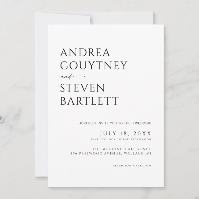 Simple Black and White All in One Wedding Invitation (Front)
