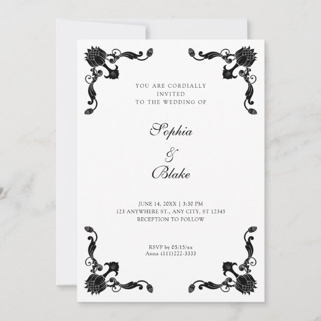Simple Black and White Art Deco Wedding Invitation (Front)