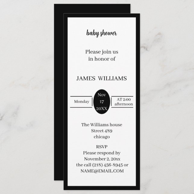 Simple Black And White Baby Shower Personalised Invitation (Front/Back)