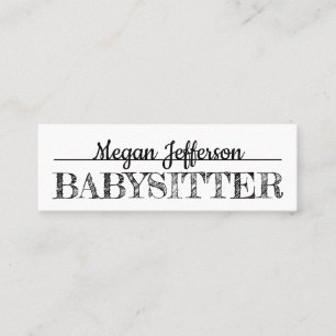 Simple Black And White Babysitter Nanny Minimalist Mini Business Card