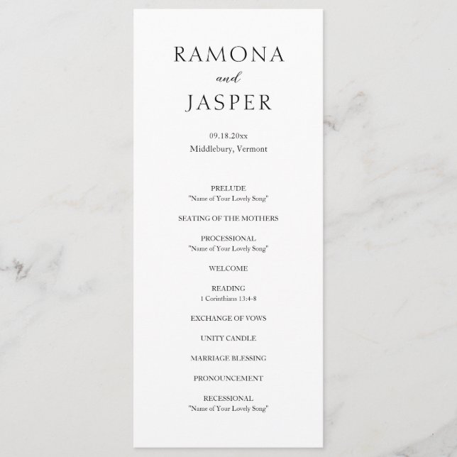 Simple Black and White Bold Modern Wedding Programme (Front)