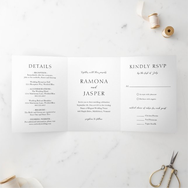 Simple Black and White Bold Modern Wedding Tri-Fold Invitation (Inside)