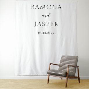 Simple Black and White Bold Wedding Backdrop Tapestry