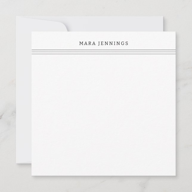 Simple Black and White Border Personal Stationery  Card (Front)