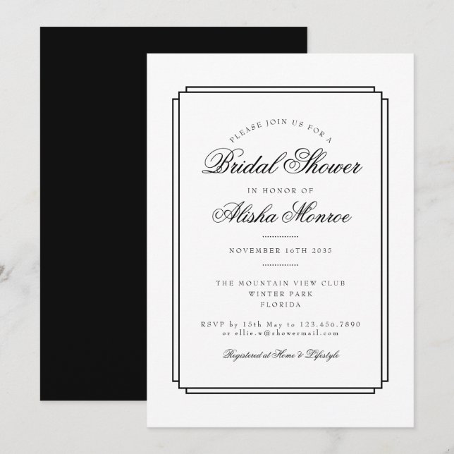 Simple Black and White Bridal Shower Invitation (Front/Back)