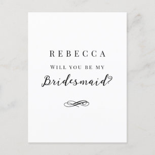 Simple black and white Bridesmaid Proposal Postcard